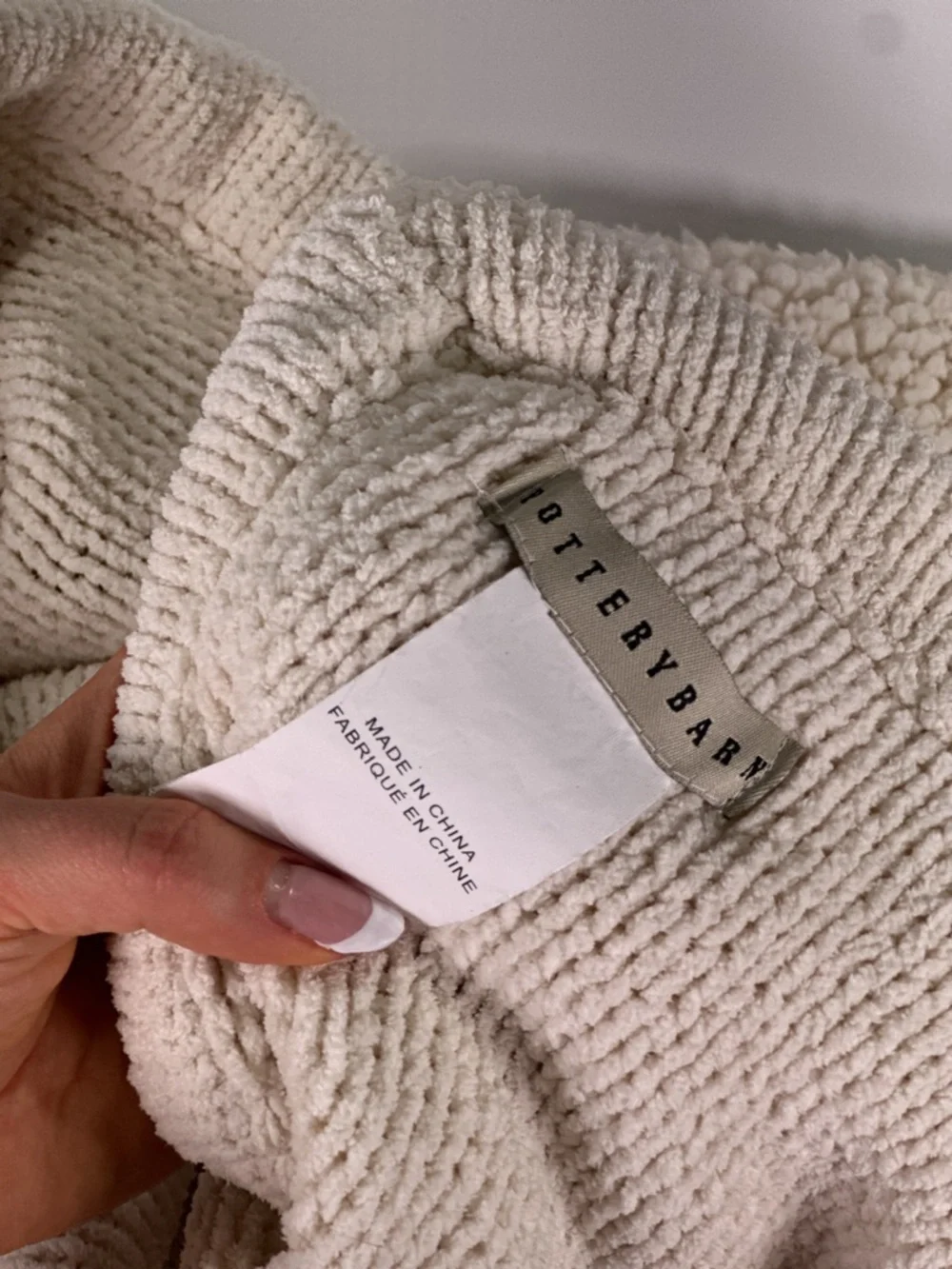POTTERY BARN Chunky Knit Sherpa Backed Blanket Ivory Cream Queen 90x96